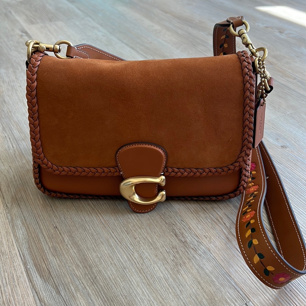 NWOT Coach Soft Tabby Shoulder Bag With Braid Burnished Amber Suede Leather